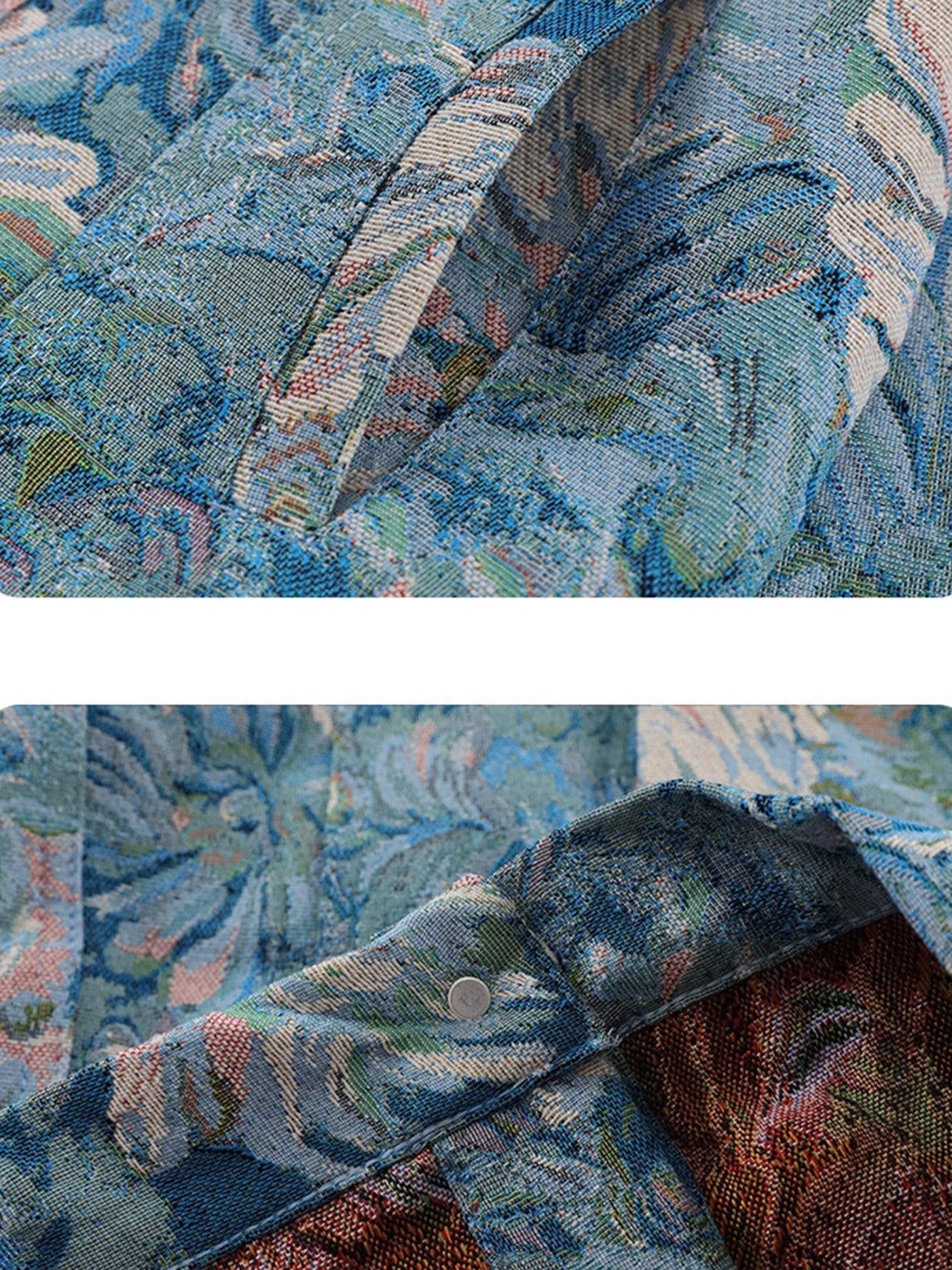 Tntwear® - Oil Painting Jacquard Flower Denim Jacket -1286 - tntwear1