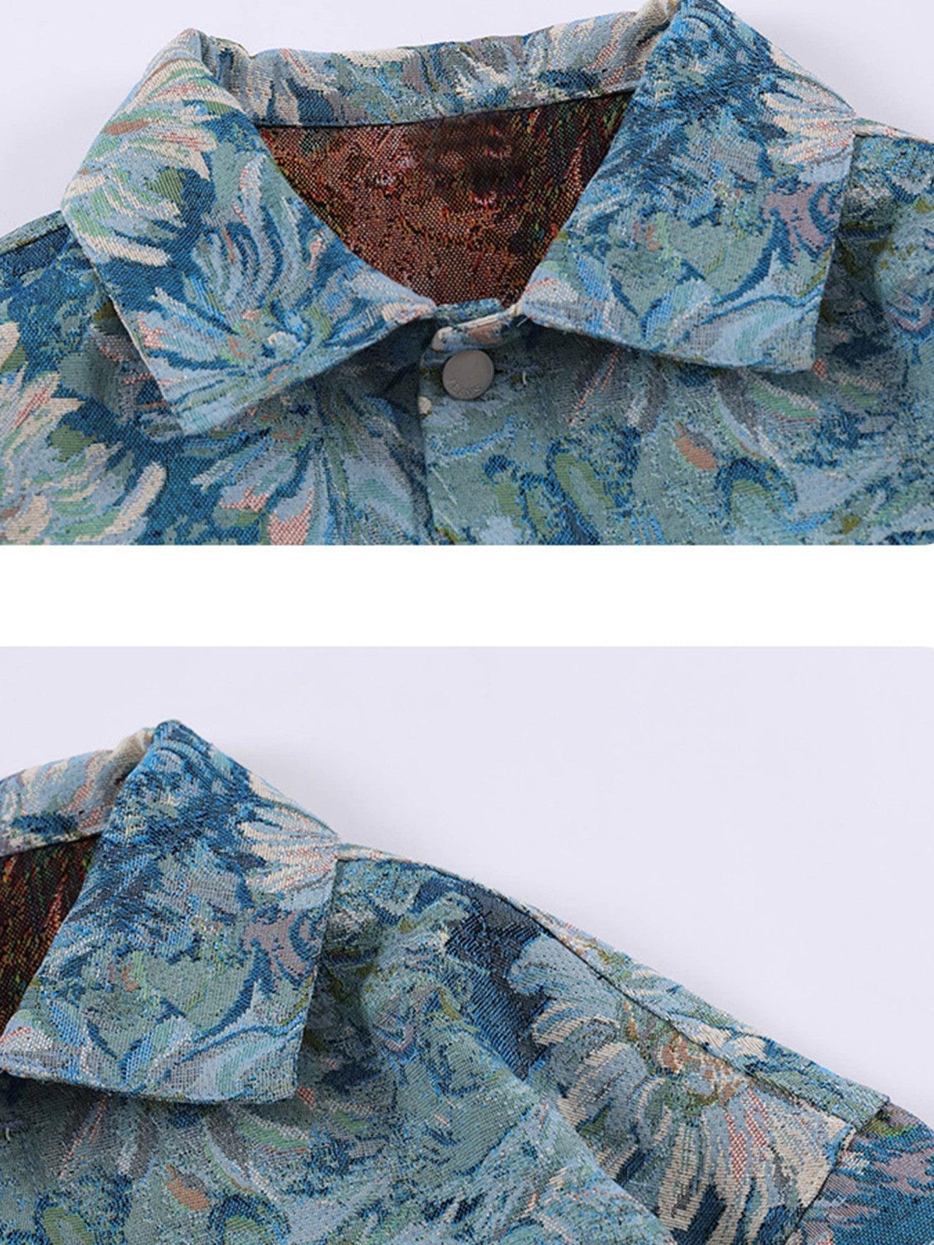 Tntwear® - Oil Painting Jacquard Flower Denim Jacket -1286 - tntwear1