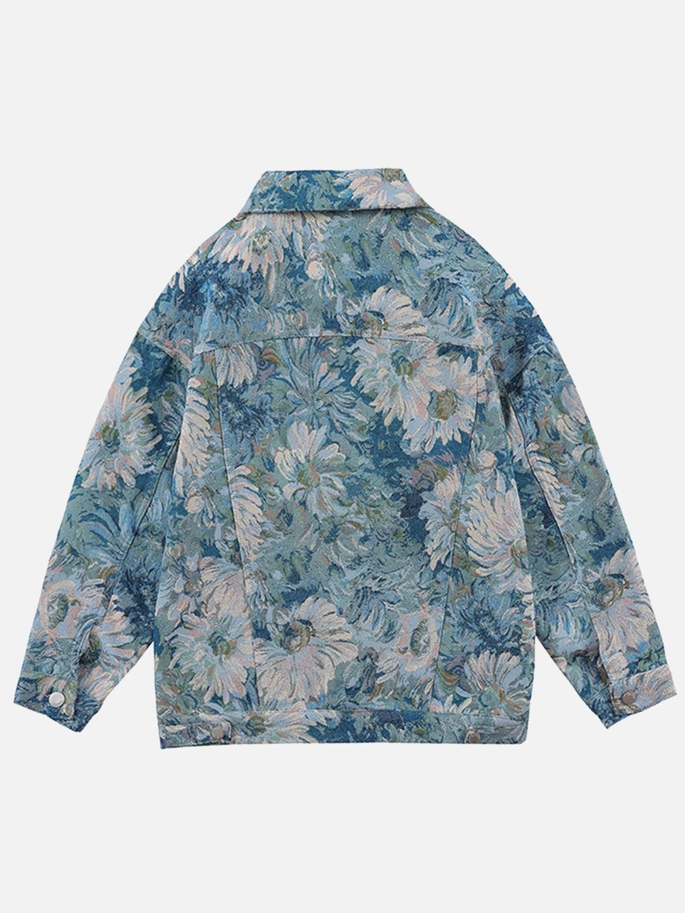 Tntwear® - Oil Painting Jacquard Flower Denim Jacket -1286 - tntwear1