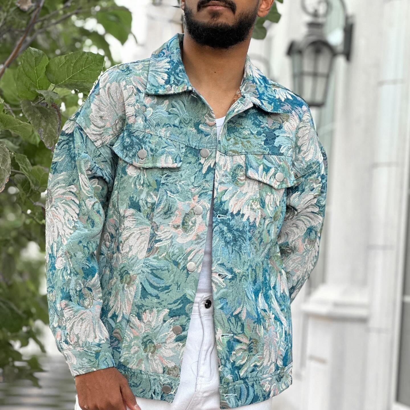 Tntwear® - Oil Painting Jacquard Flower Denim Jacket -1286 - tntwear1