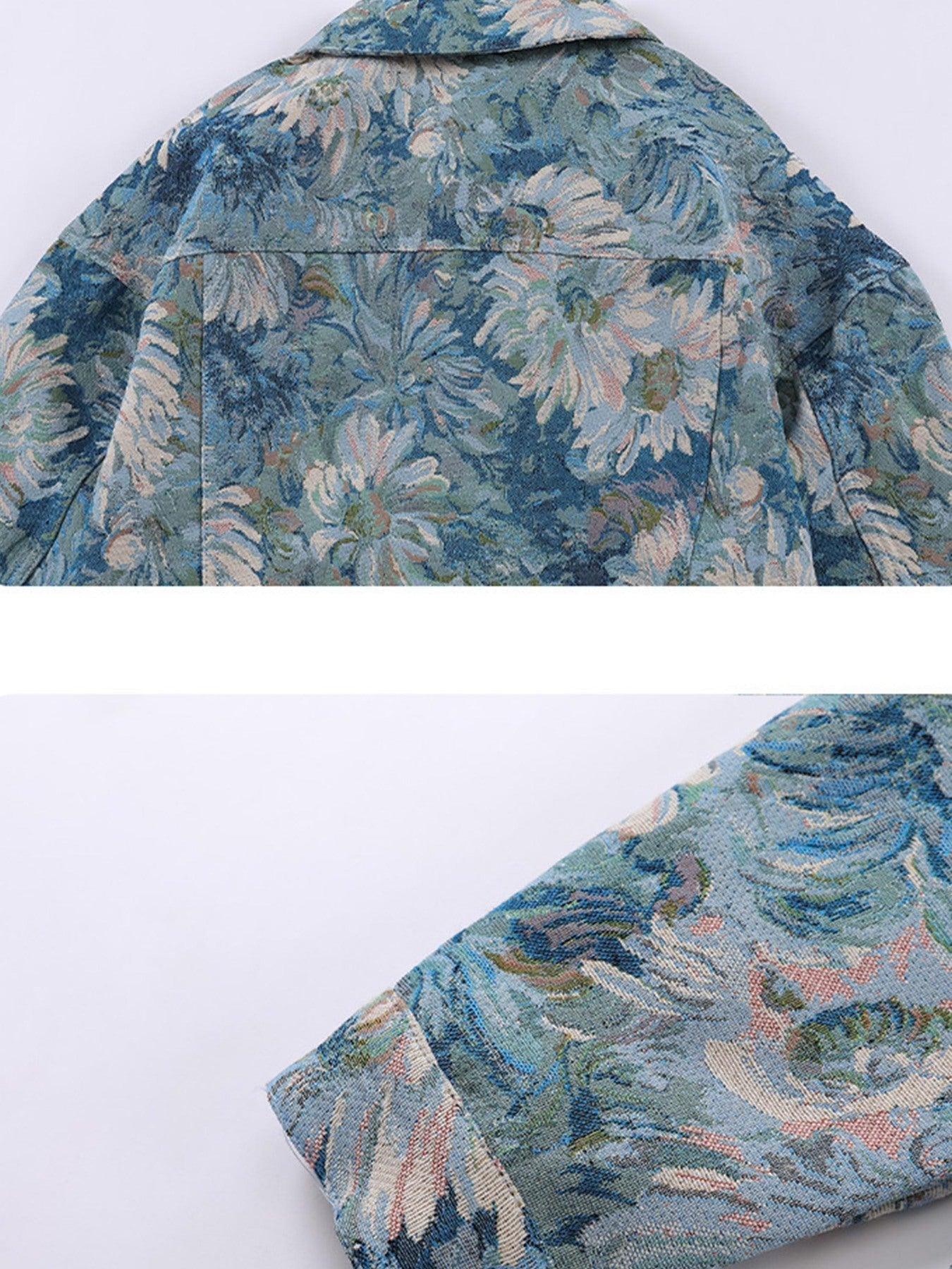 Tntwear® - Oil Painting Jacquard Flower Denim Jacket -1286 - tntwear1