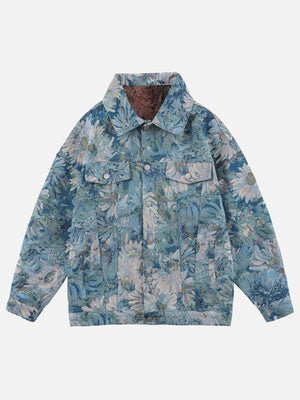 Tntwear® - Oil Painting Jacquard Flower Denim Jacket -1286 - tntwear1