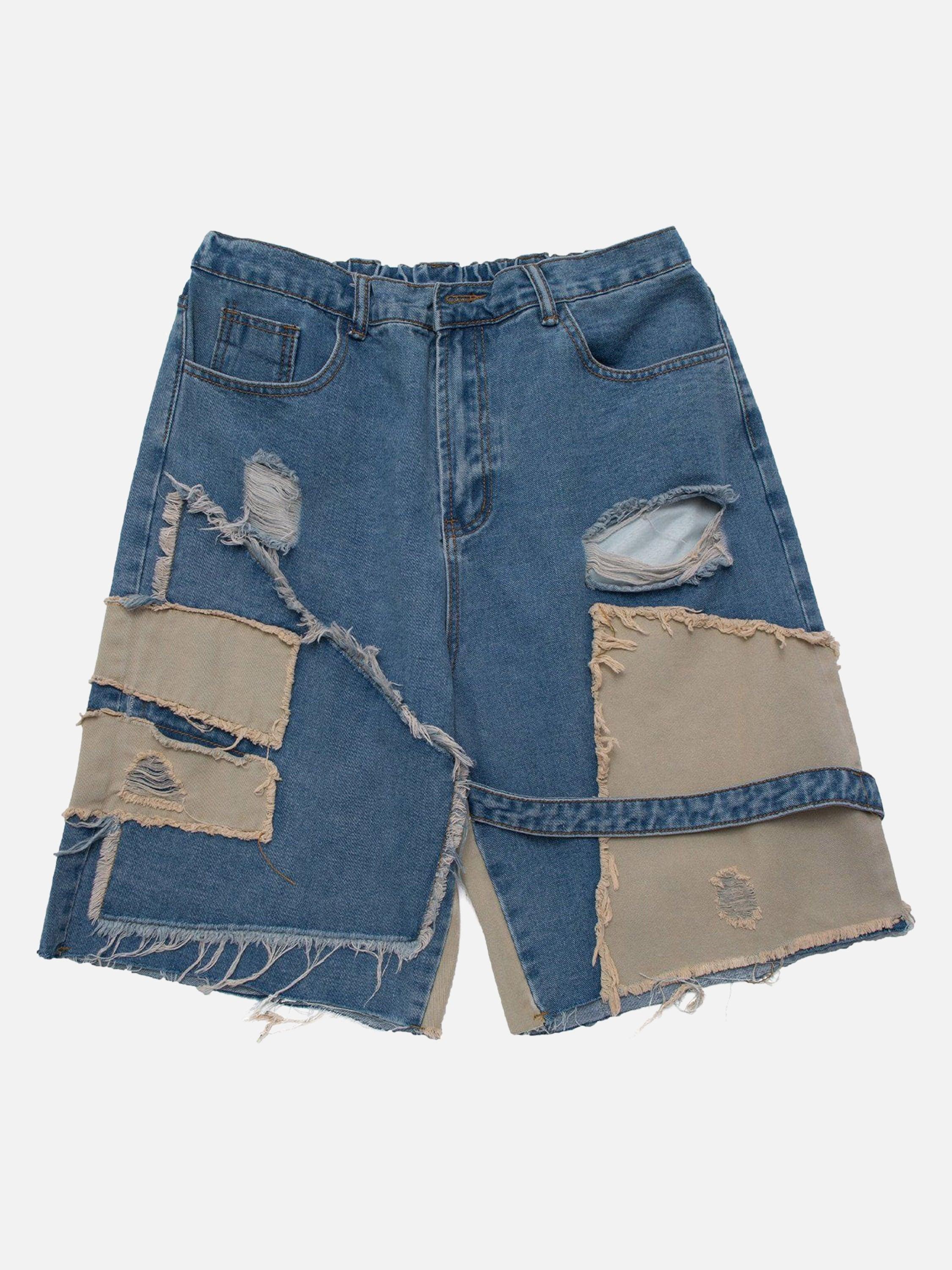 Tntwear® - Patchwork Irregular Ripped Hole Denim Short -1249 - tntwear1