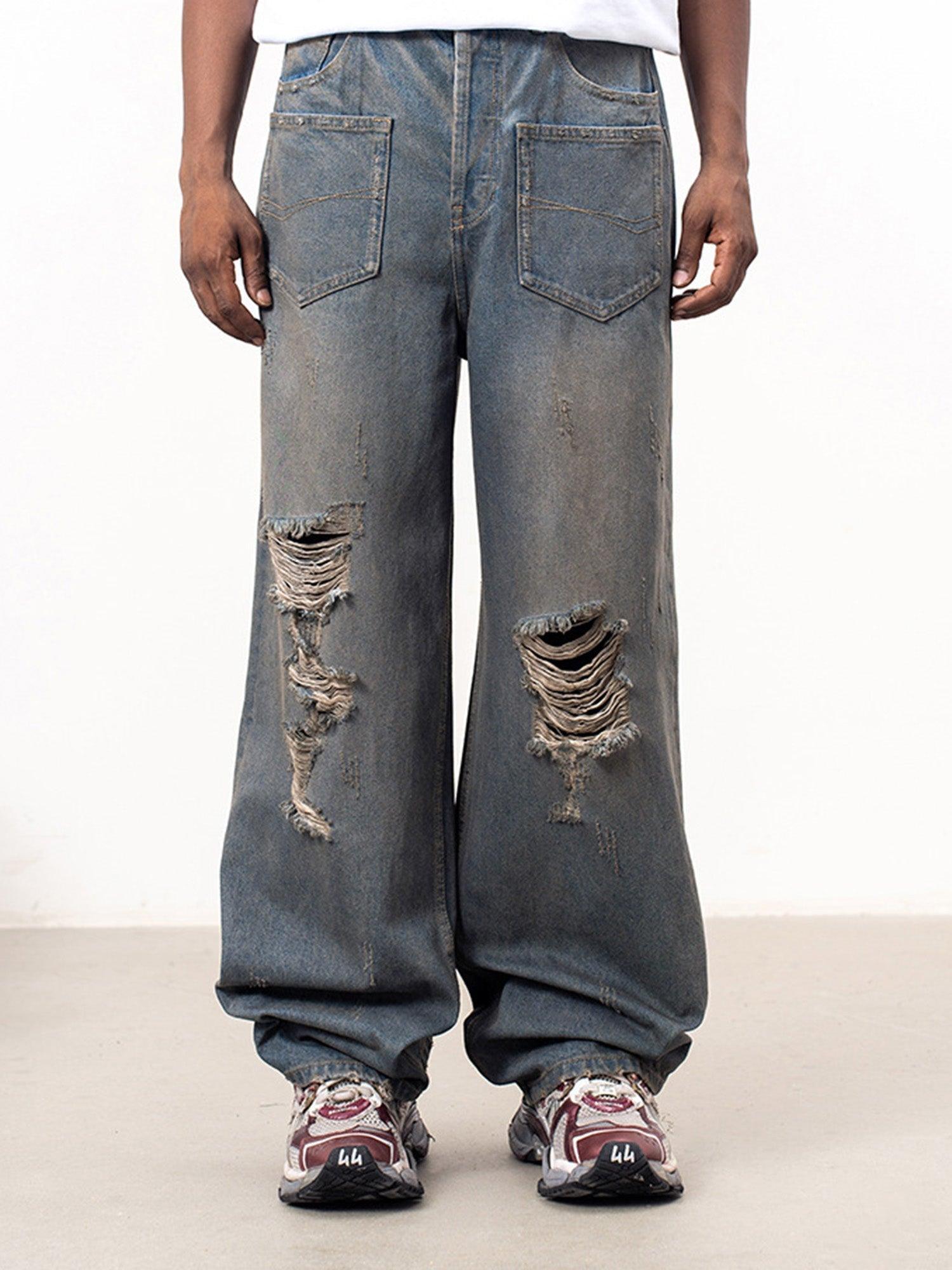 Tntwear® - Reverse Pocket Mud Dyed Knife Cut Jeans - tntwear1