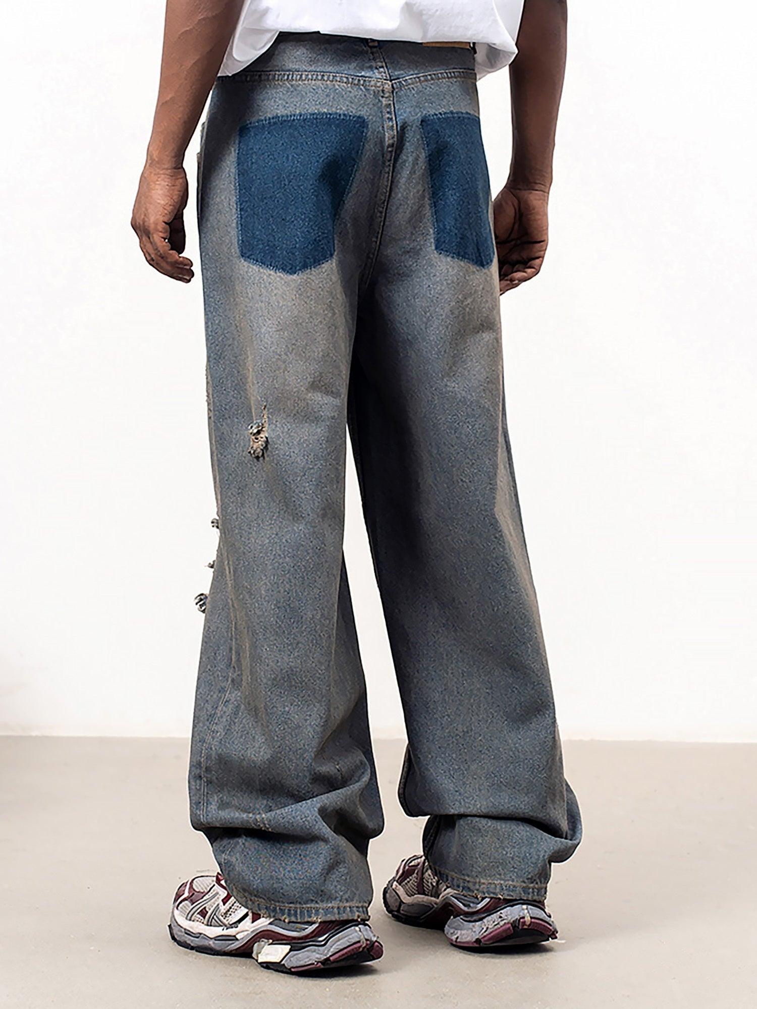 Tntwear® - Reverse Pocket Mud Dyed Knife Cut Jeans - tntwear1