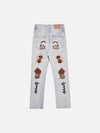 Tntwear® - Skull Flame Monogram Embroidered Slim Fit Jeans - tntwear1