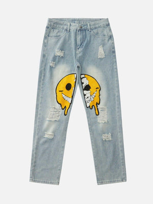 Tntwear® - Smiley Face Embroidered Jeans - tntwear1