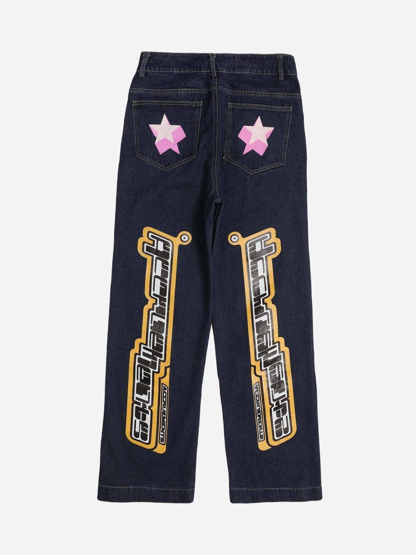 Tntwear® - Star Letter Print Jeans - 1594 - tntwear1