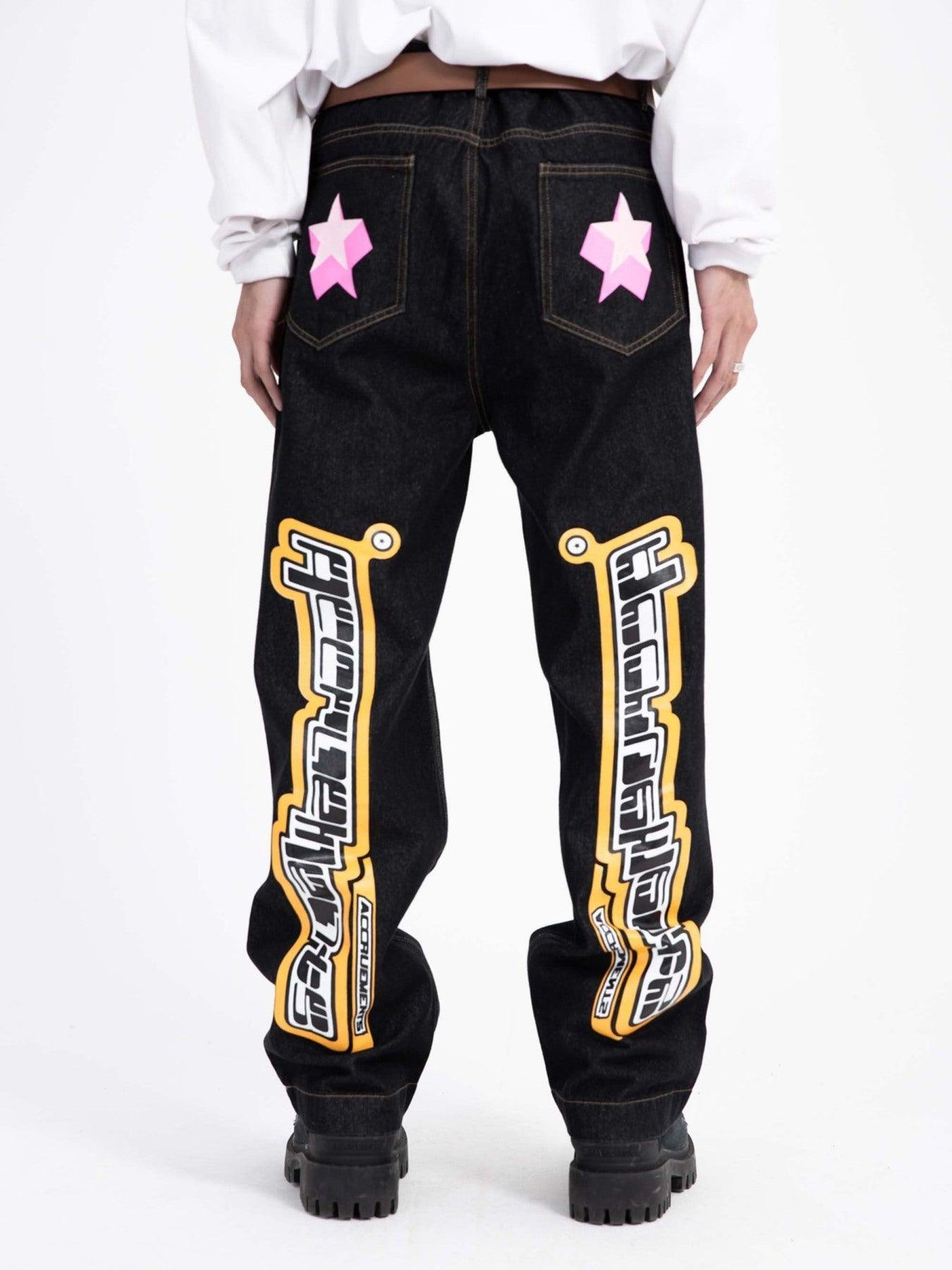 Tntwear® - Star Letter Print Jeans - 1594 - tntwear1