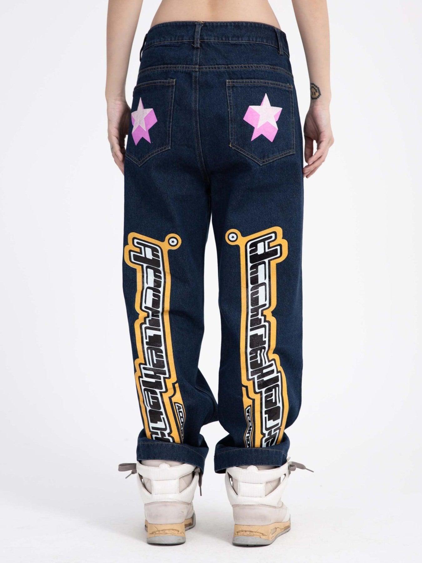 Tntwear® - Star Letter Print Jeans - 1594 - tntwear1