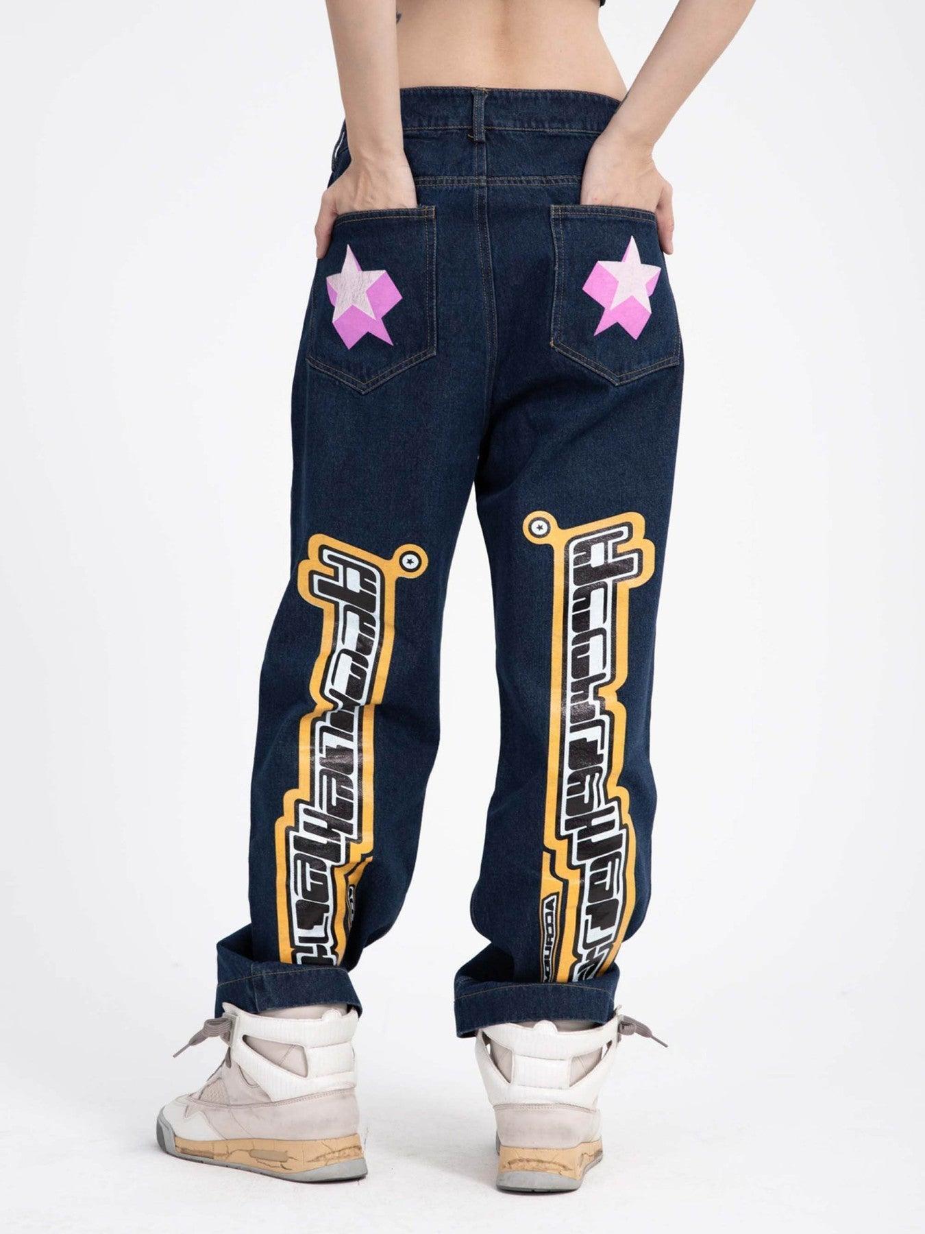 Tntwear® - Star Letter Print Jeans - 1594 - tntwear1