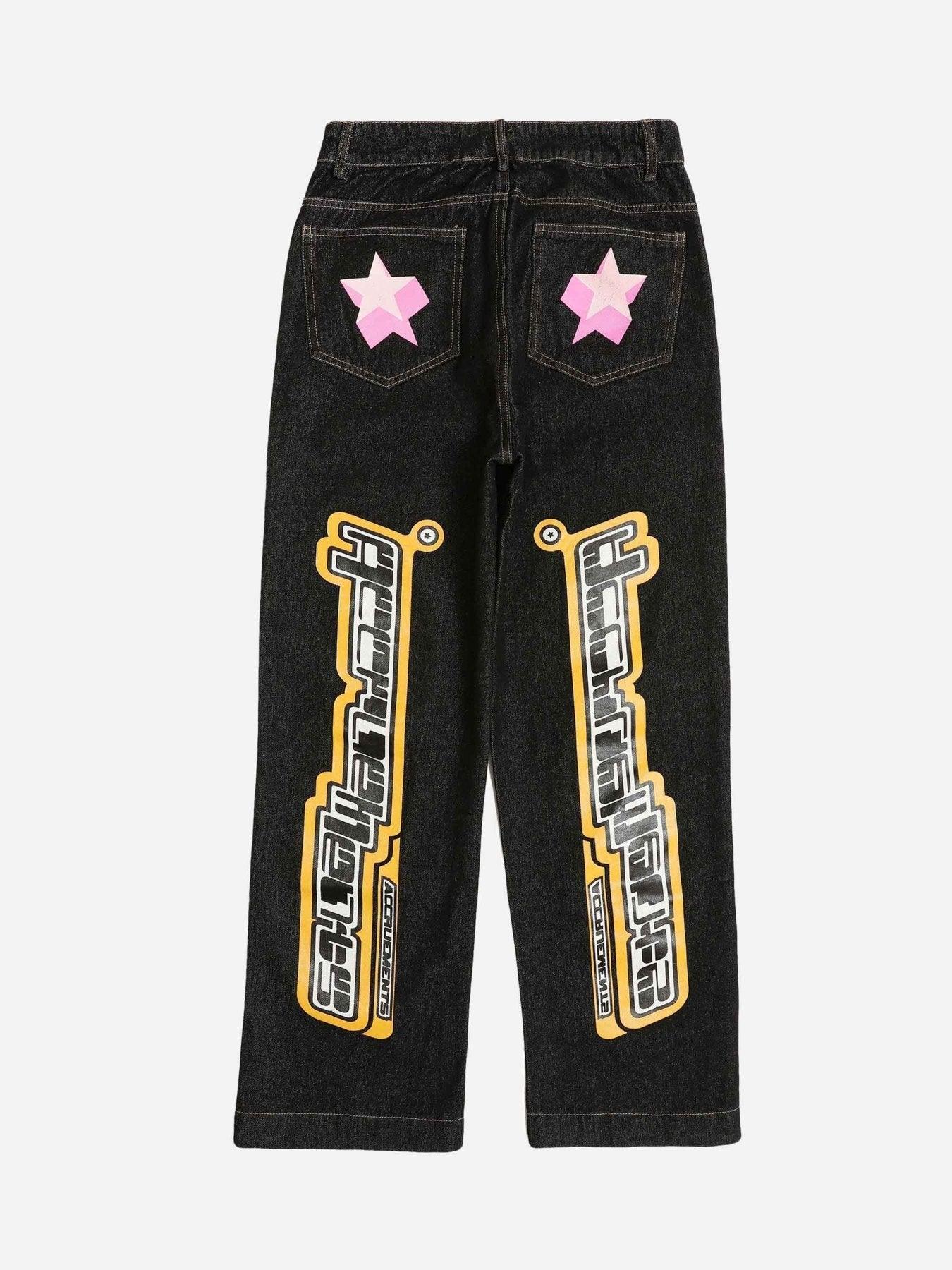 Tntwear® - Star Letter Print Jeans - 1594 - tntwear1