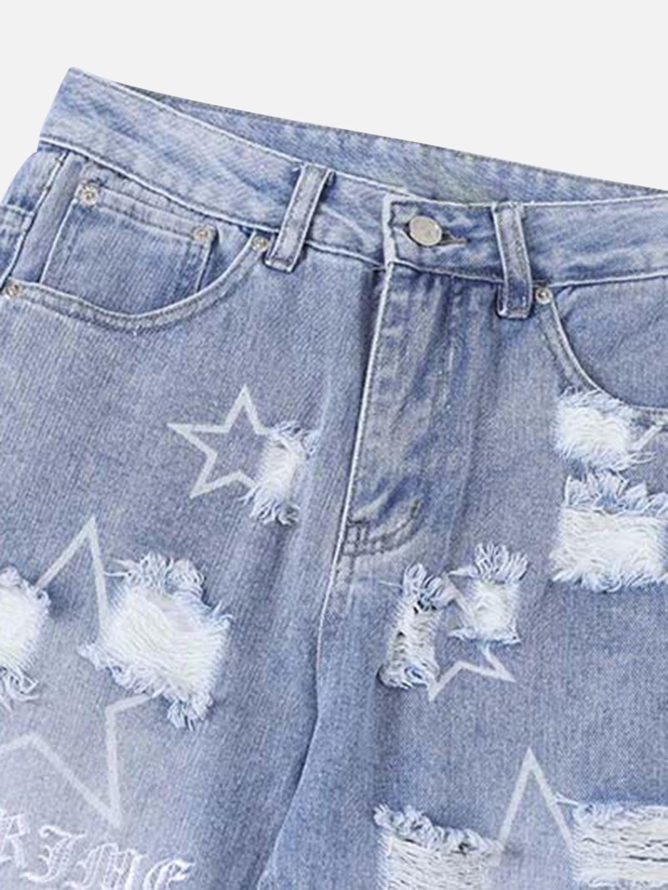 Tntwear® - Star Print Ripped Jeans - 1741 - tntwear1