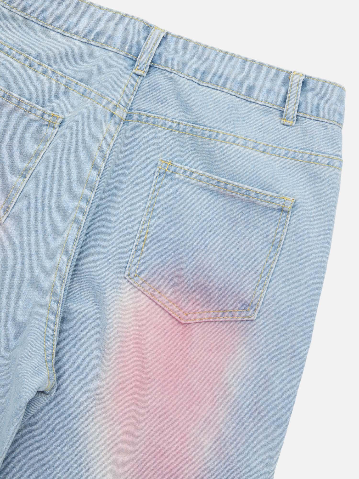 Tntwear® - Tie-dye Butterfly Embroidered Raw Edge Jeans - tntwear1