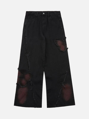 Tntwear® - Tie-dye Butterfly Embroidered Raw Edge Jeans - tntwear1