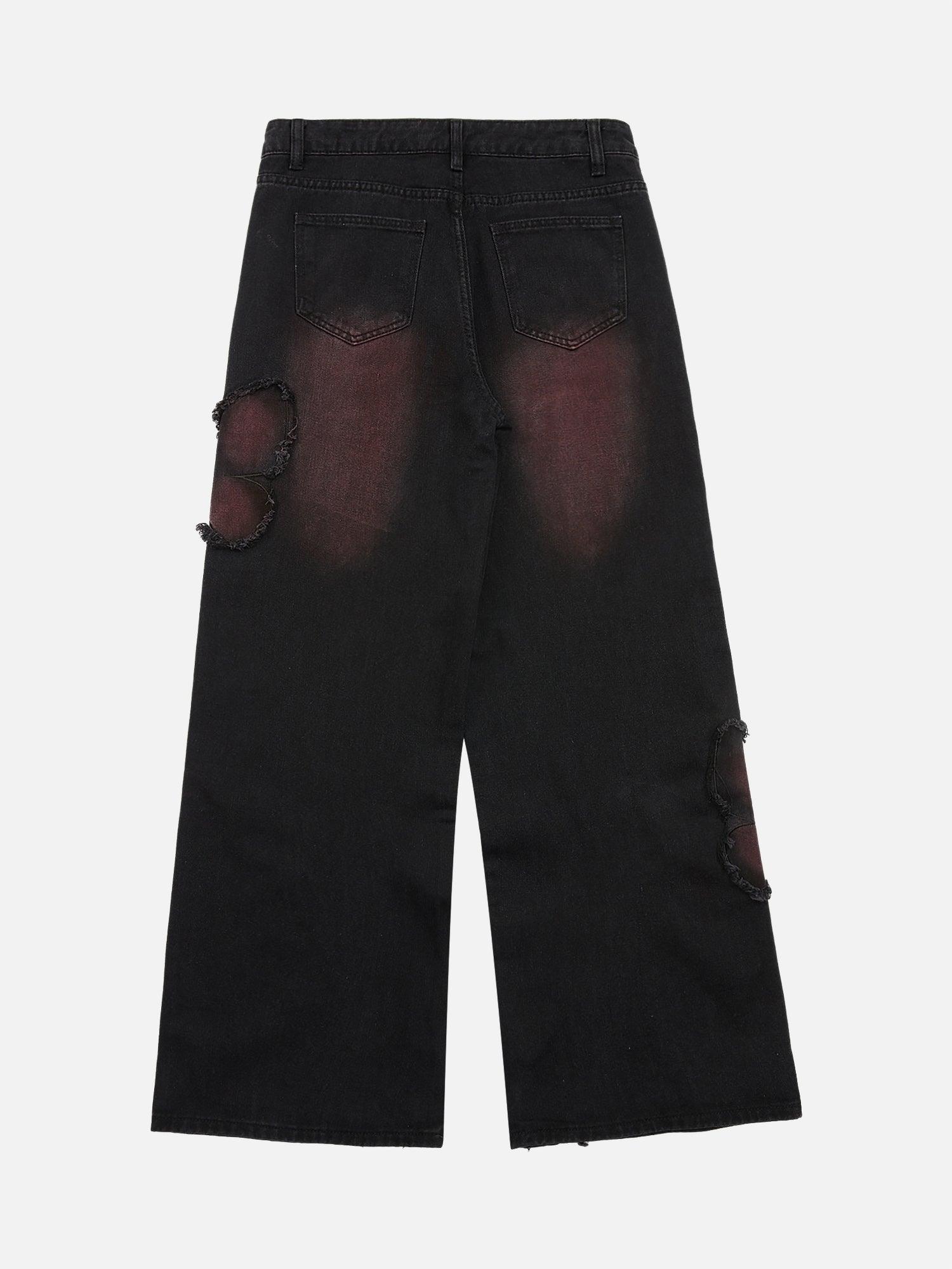 Tntwear® - Tie-dye Butterfly Embroidered Raw Edge Jeans - tntwear1