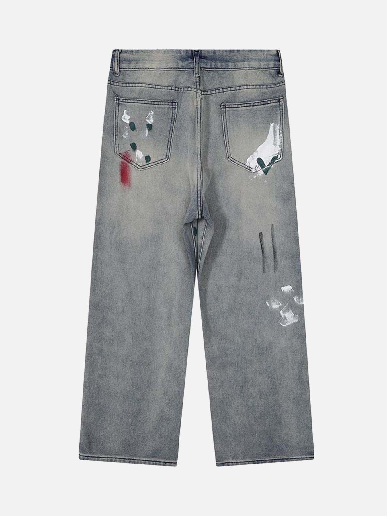 Tntwear® - Vintage Ink Splash Washed And Distressed Jeans - tntwear1