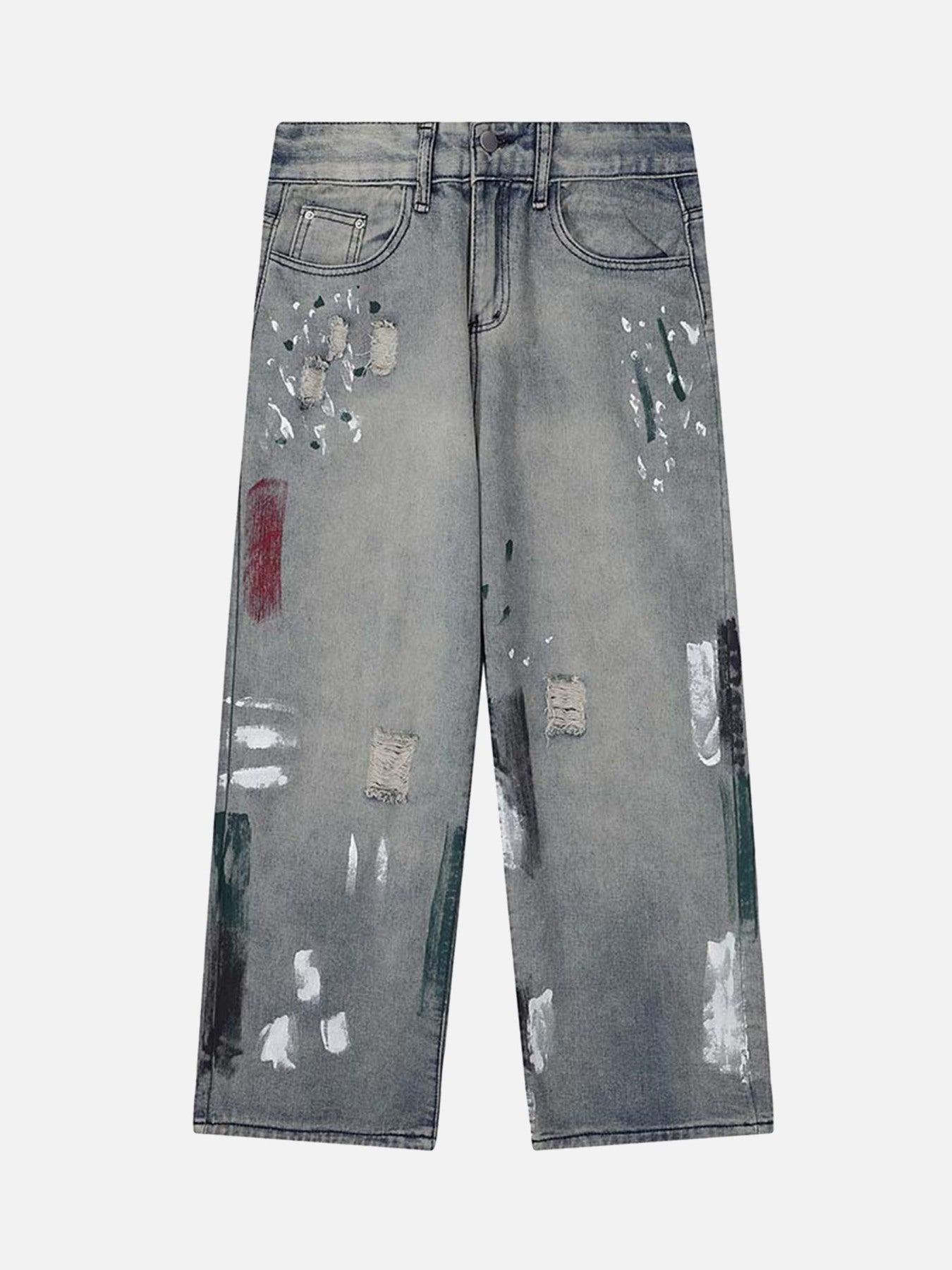 Tntwear® - Vintage Ink Splash Washed And Distressed Jeans - tntwear1