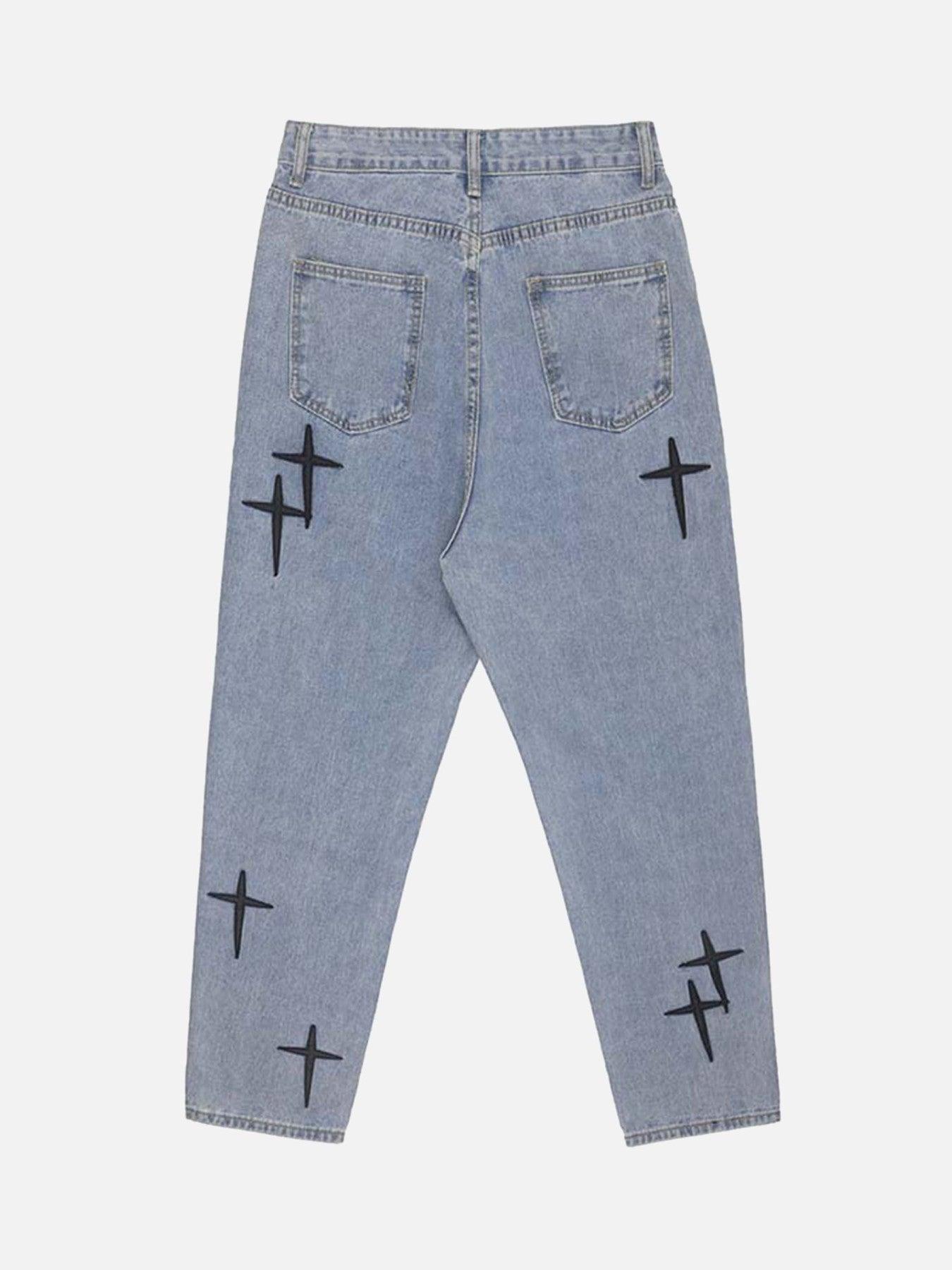 Tntwear® - Vintage Letter Print Washed Jeans - tntwear1