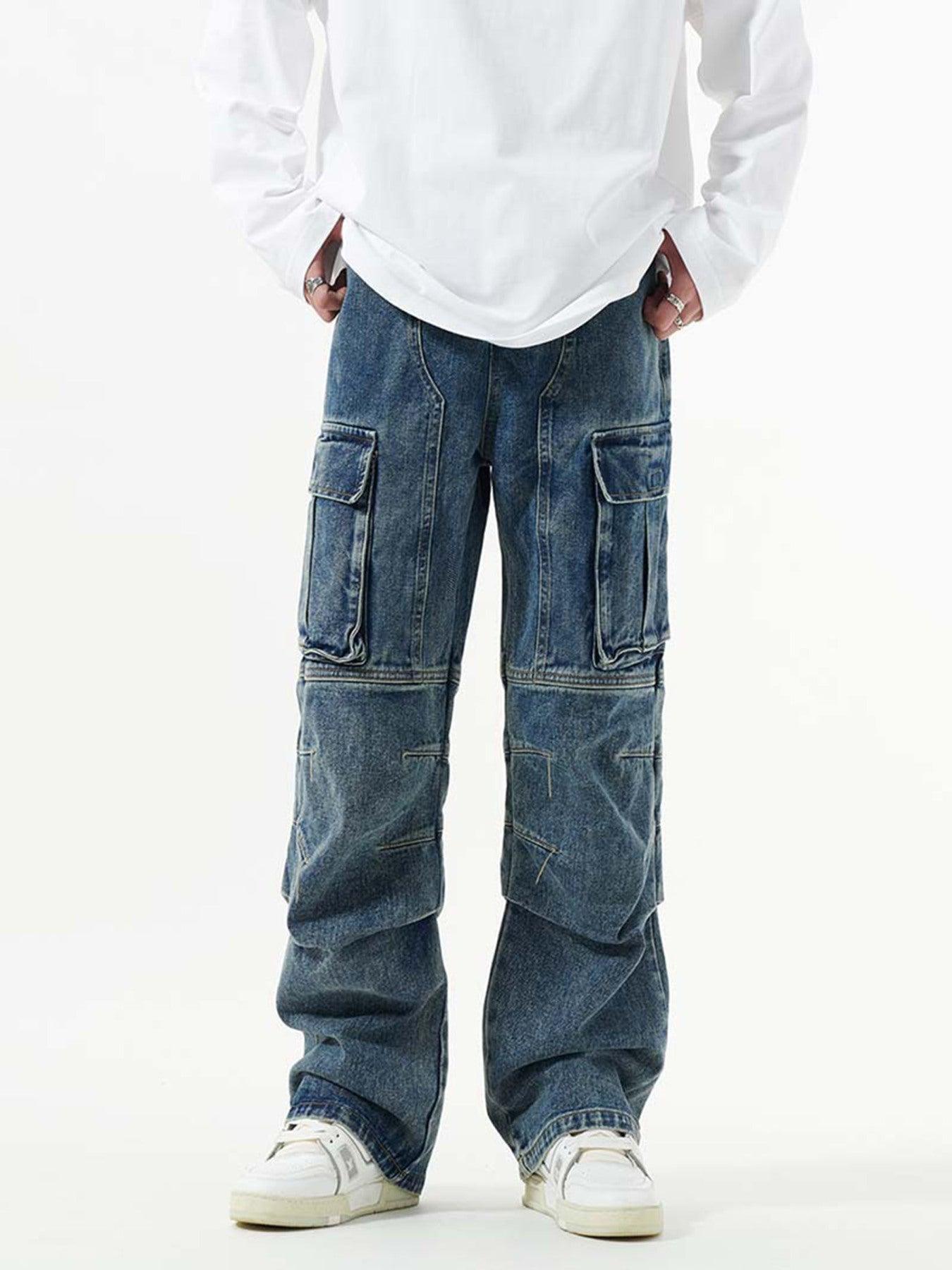 Tntwear® - Washed And Distressed Multi-pocket Jeans - 1698 - tntwear1