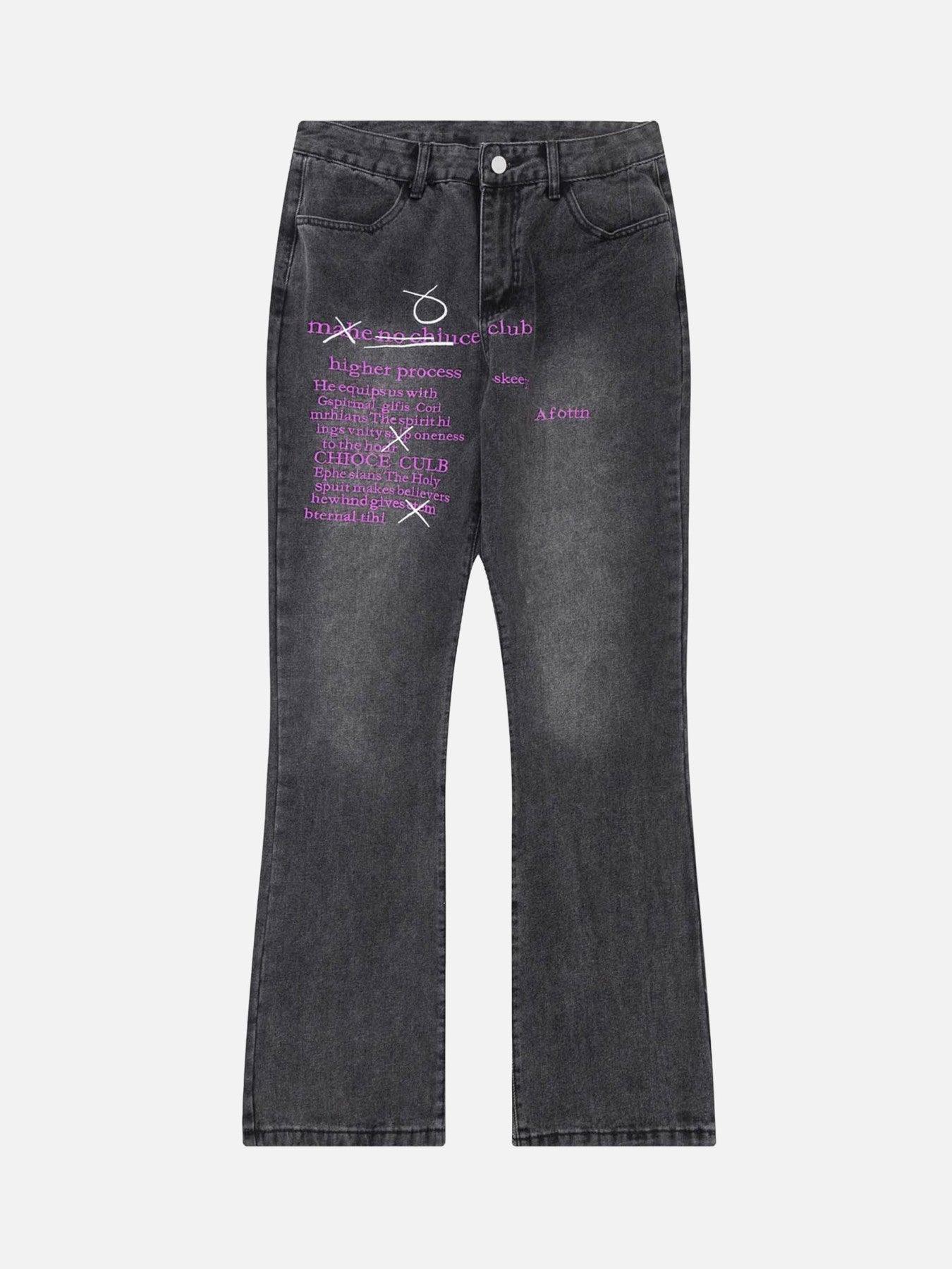 Tntwear® - Washed Distressed Letter Embroidered Jeans - tntwear1