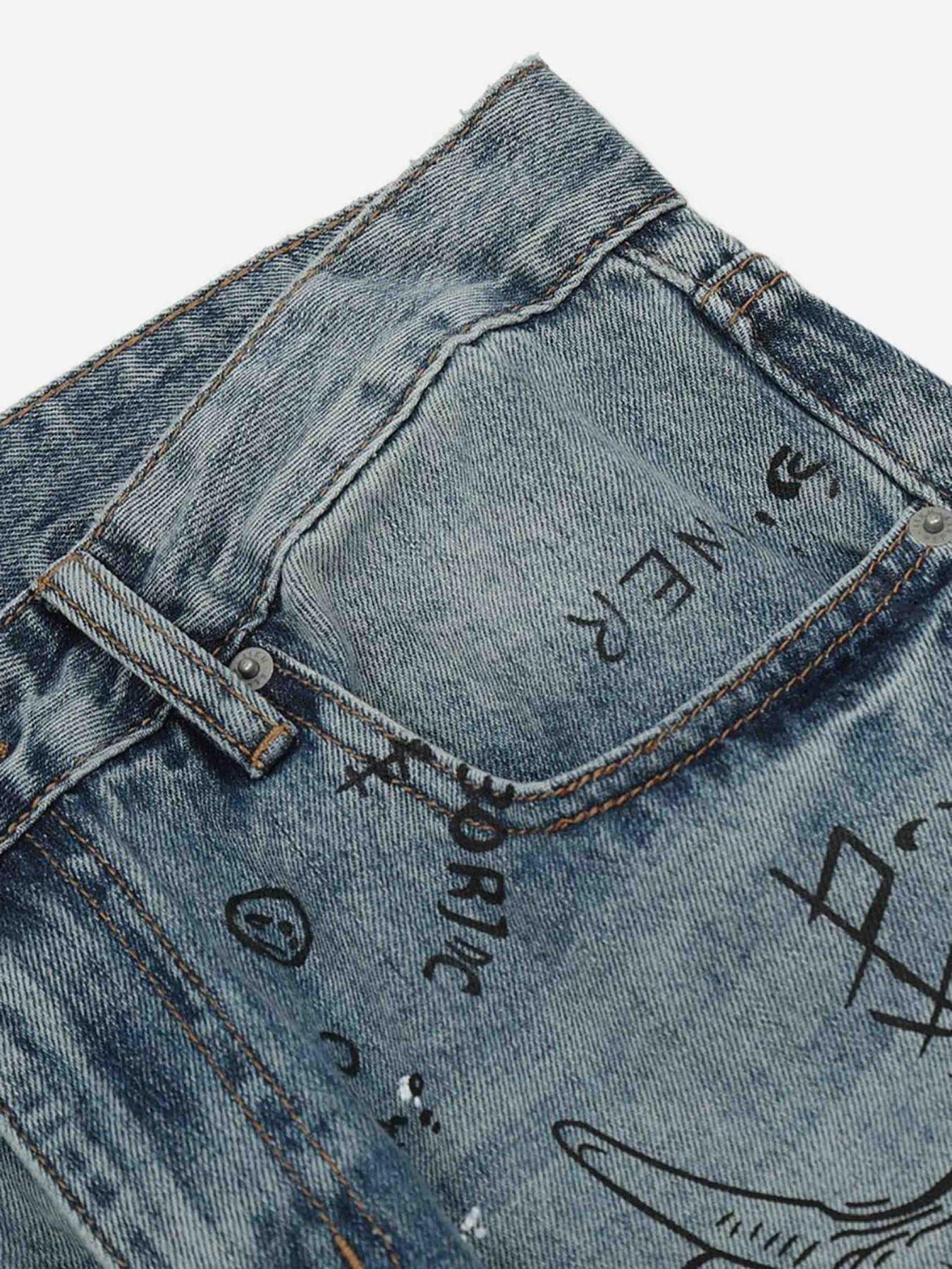 Tntwear® - Washed Graffiti Ripped Jeans - tntwear1