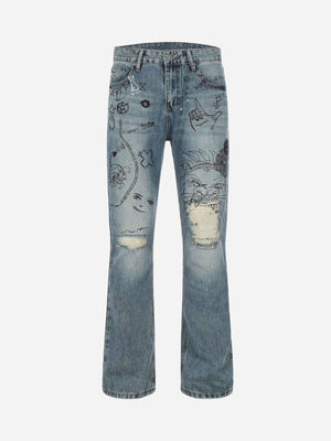 Tntwear® - Washed Graffiti Ripped Jeans - tntwear1