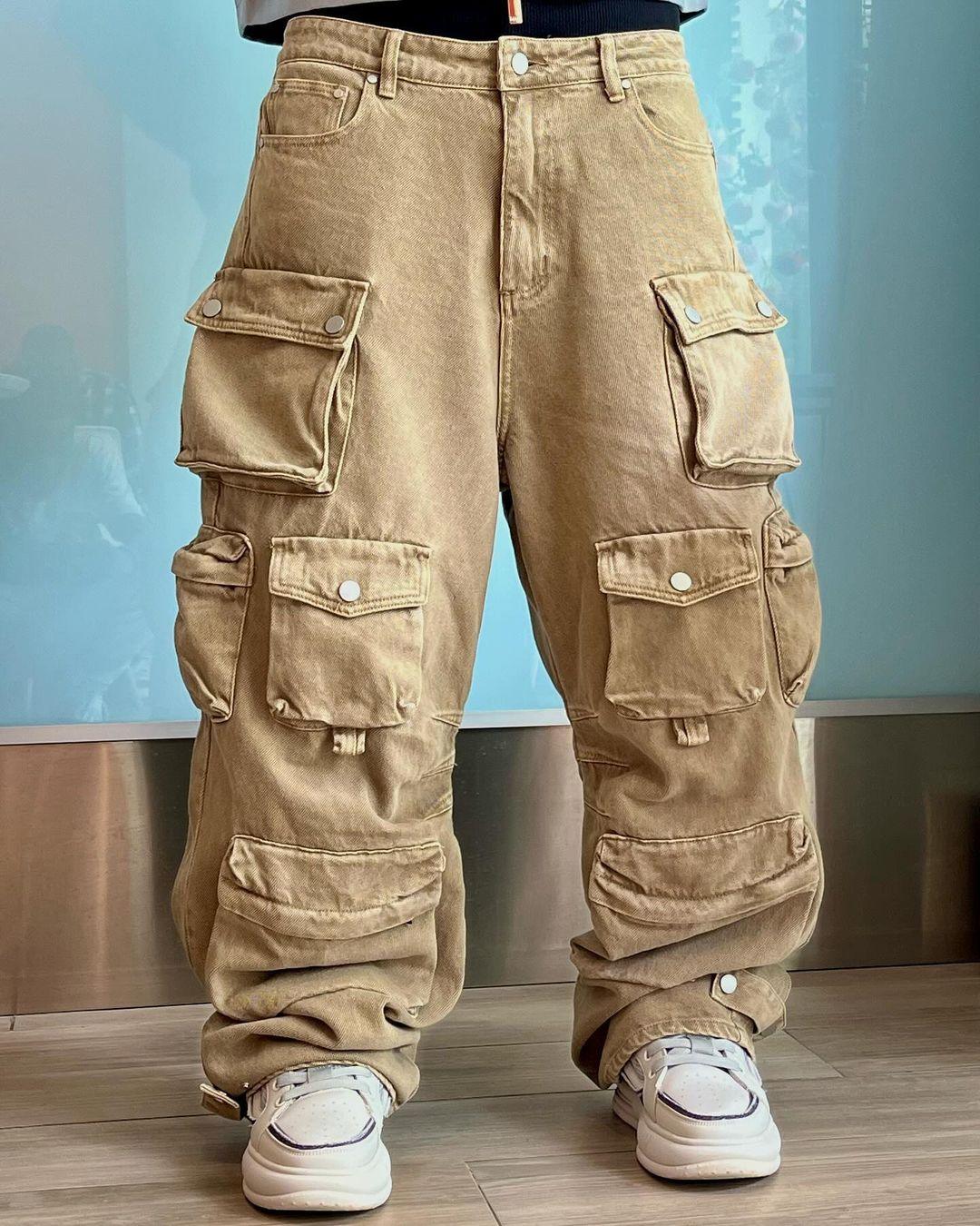 Tntwear® - Wasteland Style Washed Distressed Thickened Pocket Cargo Trousers - 1926 - tntwear1