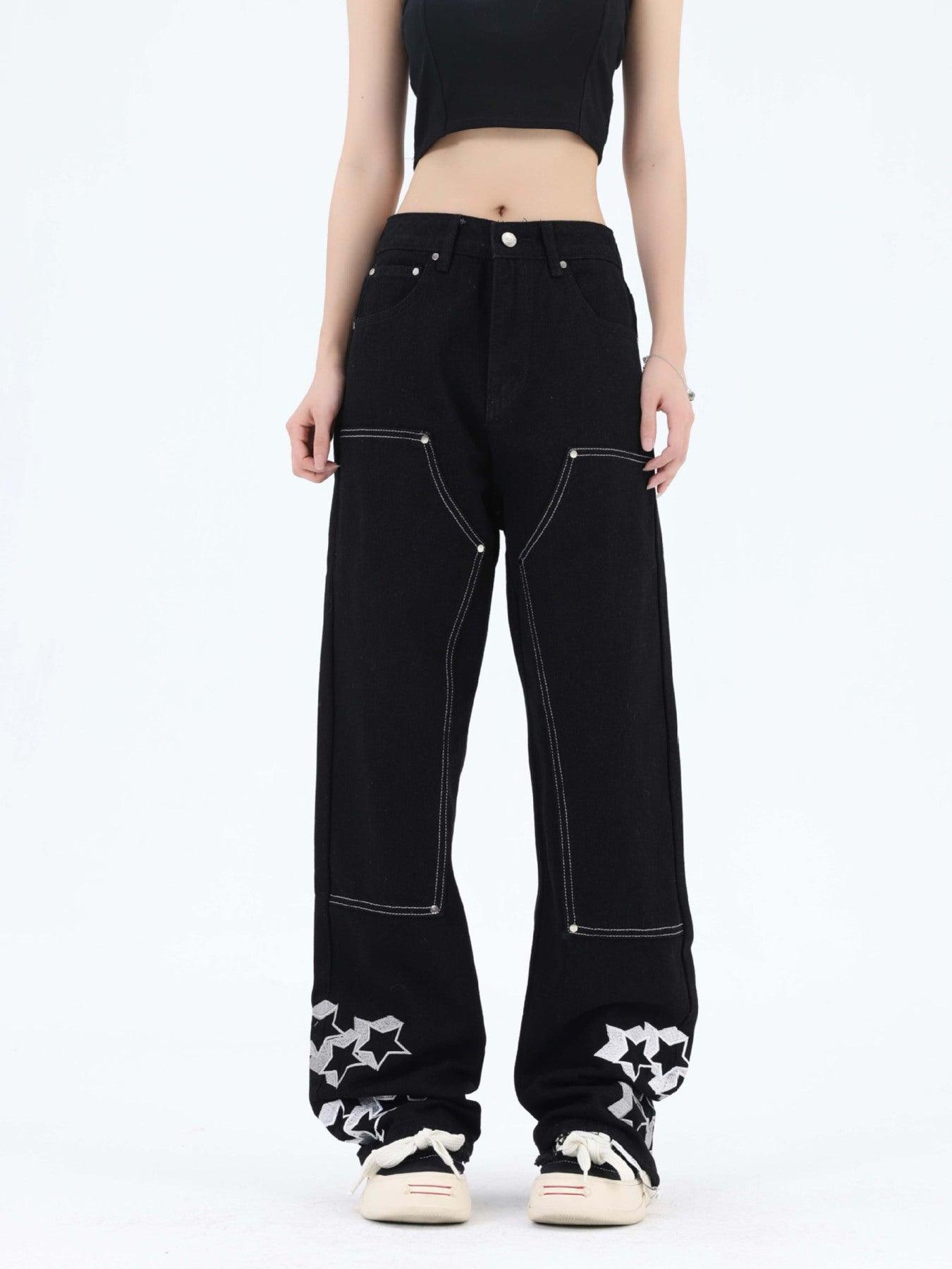 Tntwear® - Willow Nail Star Embroidered Jeans - tntwear1