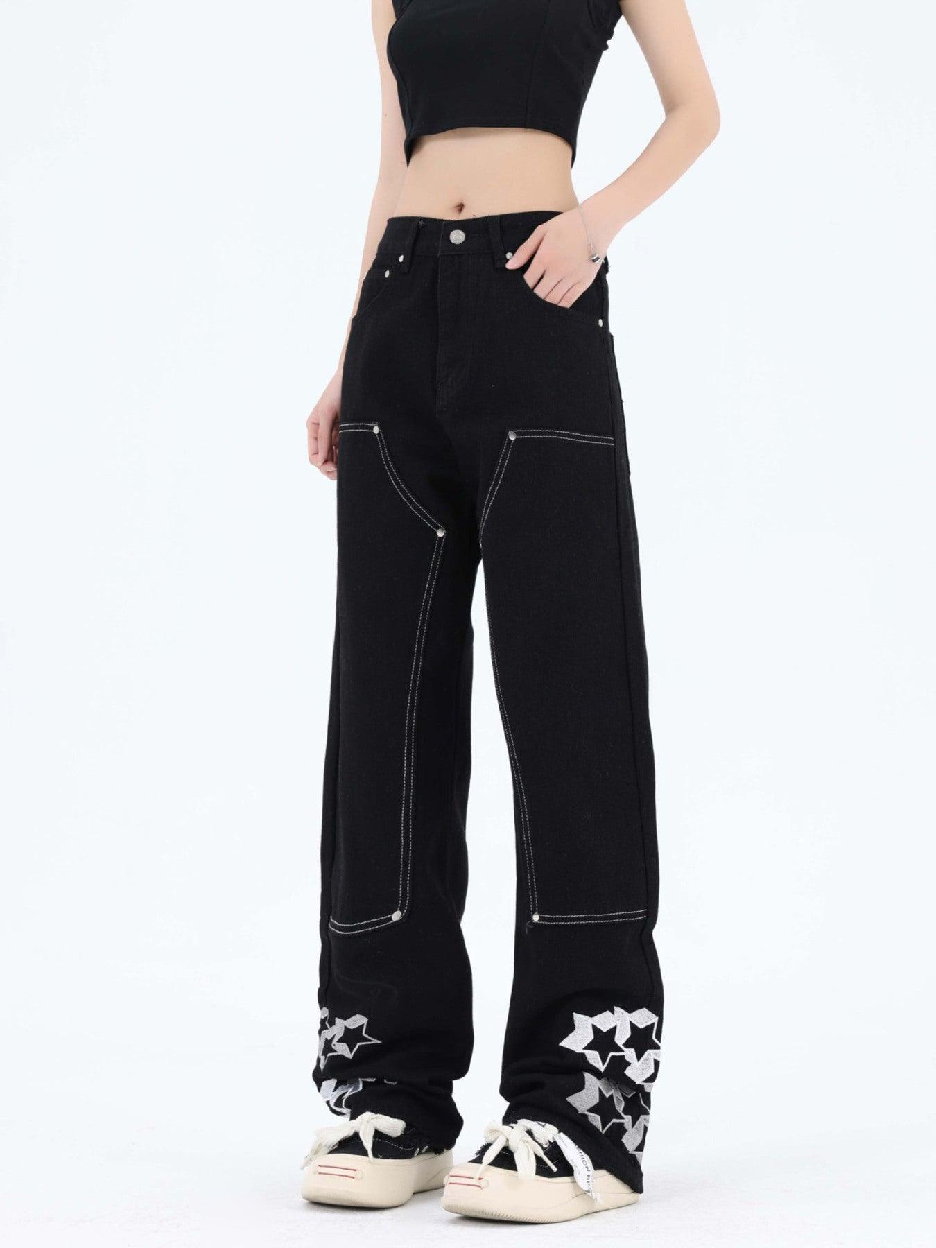 Tntwear® - Willow Nail Star Embroidered Jeans - tntwear1