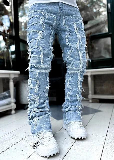 1984 Stretched Patchwork Tassel Damaged Jeans G14 - tntwear1