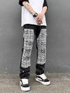 1984 Black White Checkered Denim Splice Patchworks Ripped Jeans - tntwear1