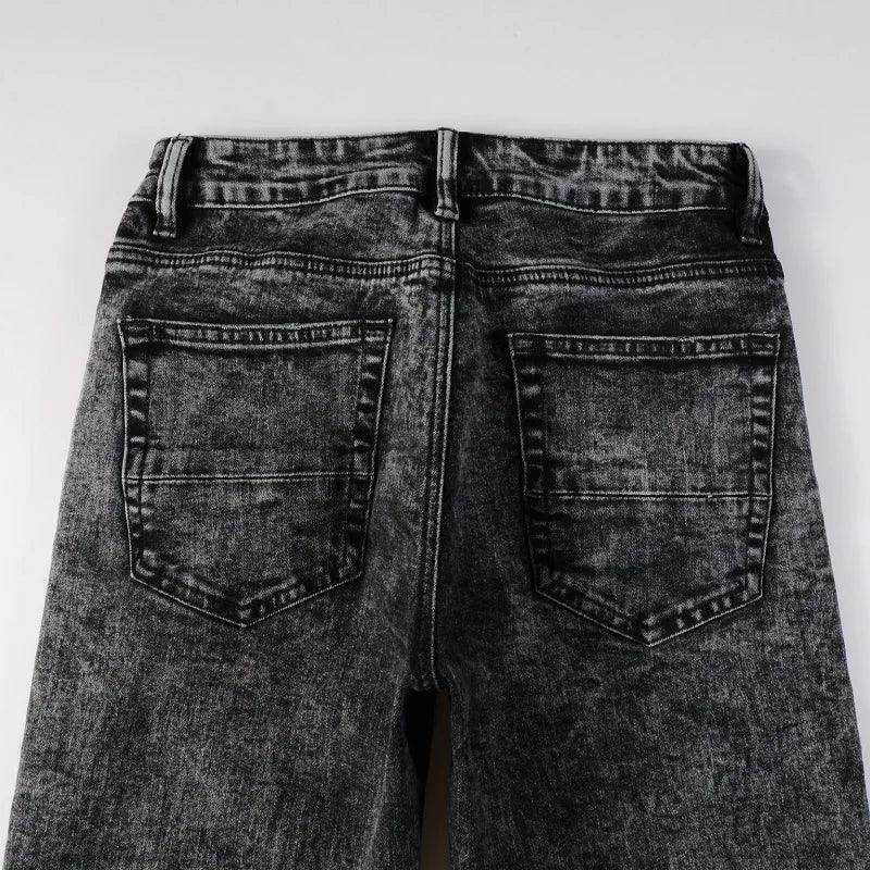 1984 Streetwear Stretch Gray Black Ripped Jeans - tntwear1