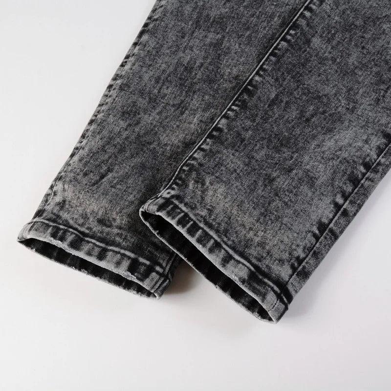 1984 Streetwear Stretch Gray Black Ripped Jeans - tntwear1