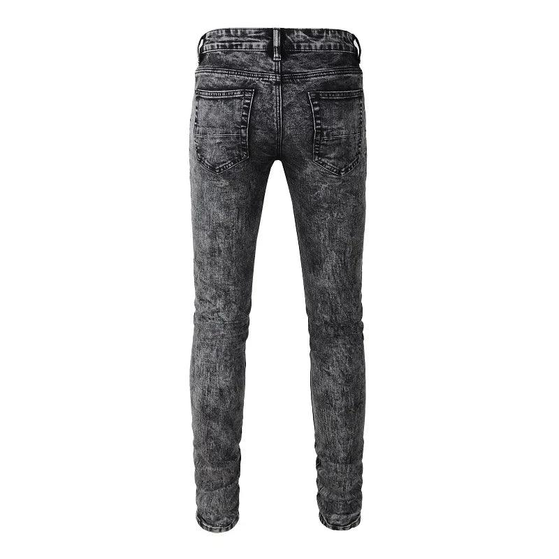 1984 Streetwear Stretch Gray Black Ripped Jeans - tntwear1