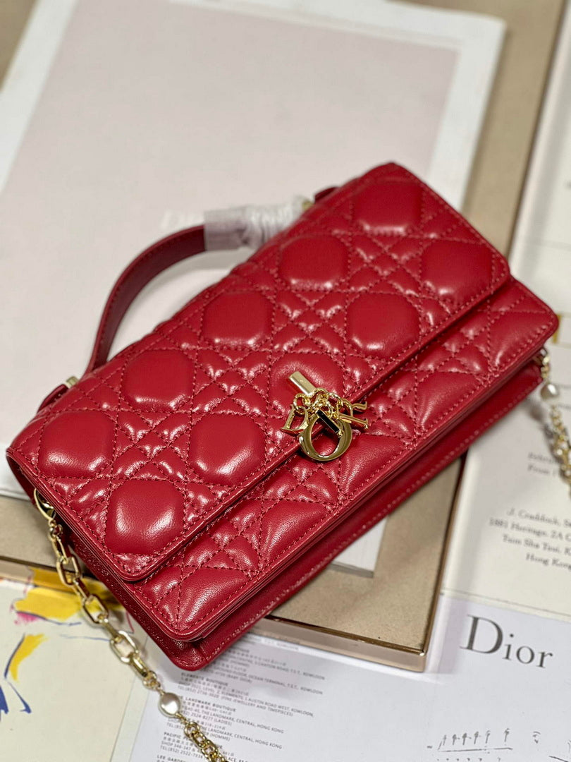 Mini Miss Bag Latte Cannage Lambskin Red