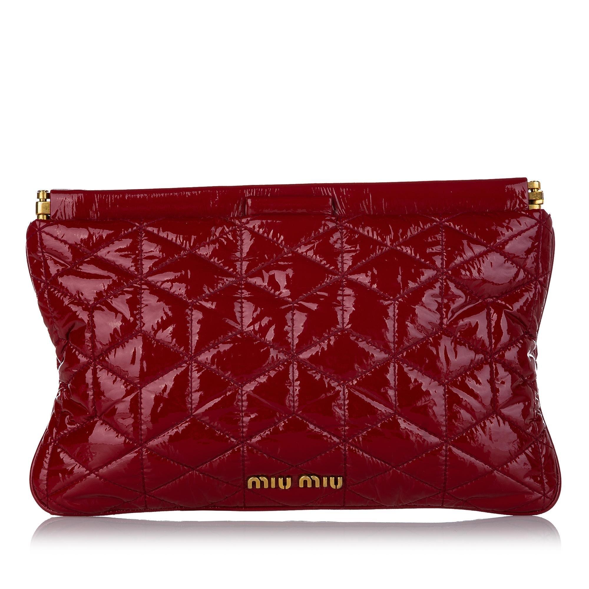 Miu Miu Matelasse Patent Leather Frame Clutch Bag - tntwear1