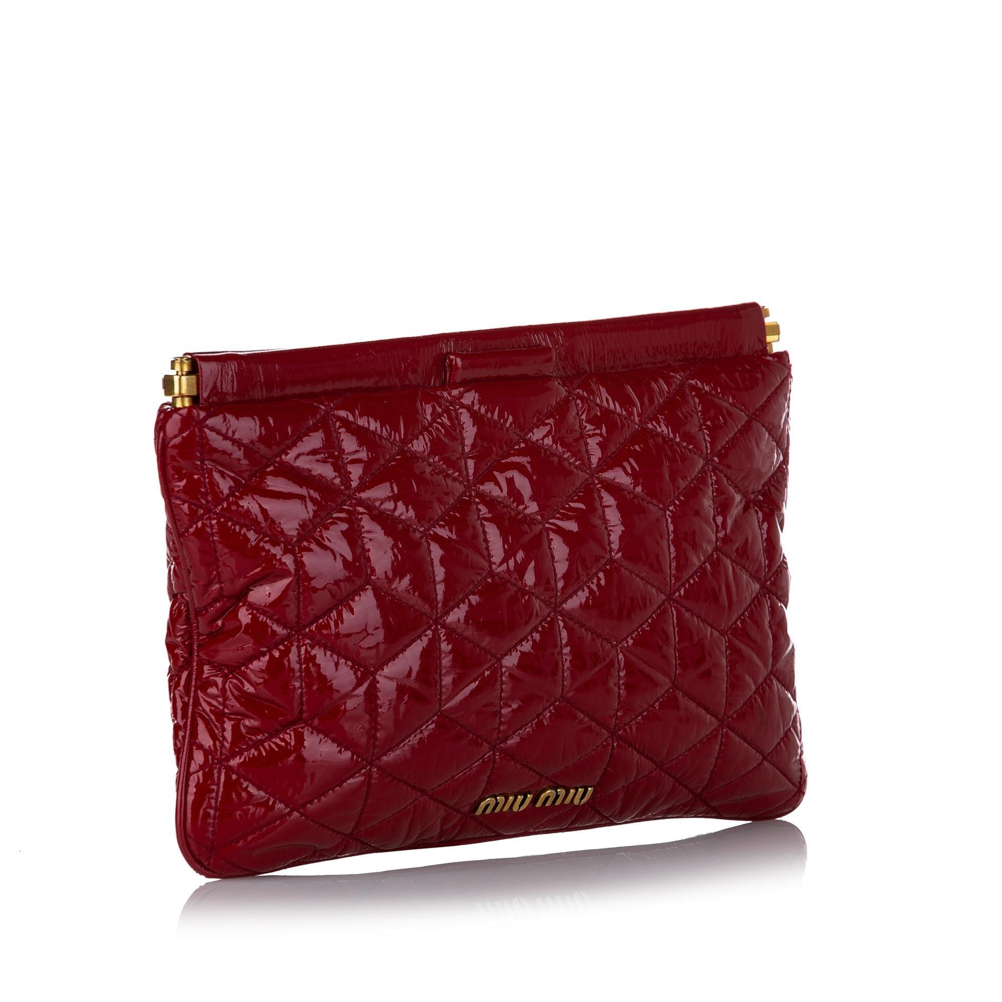 Miu Miu Matelasse Patent Leather Frame Clutch Bag - tntwear1