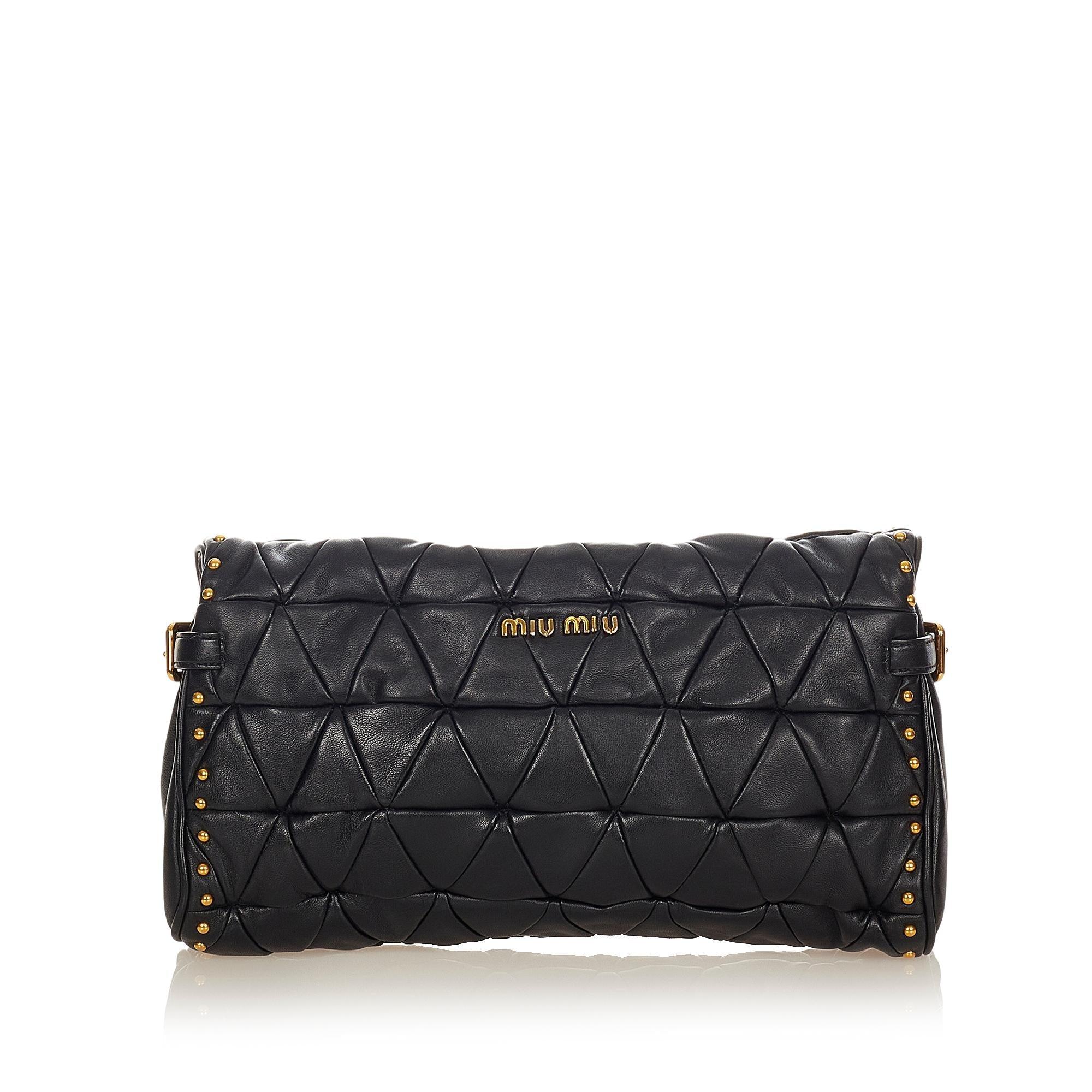 Miu Miu Quilted Studded Leather Clutch Bag - tntwear1