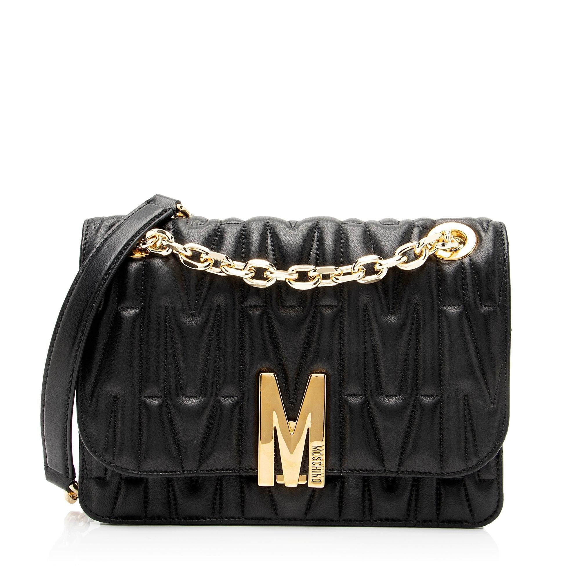 Moschino Monogram Quilted Leather M Logo Medium Chain Bag - tntwear1