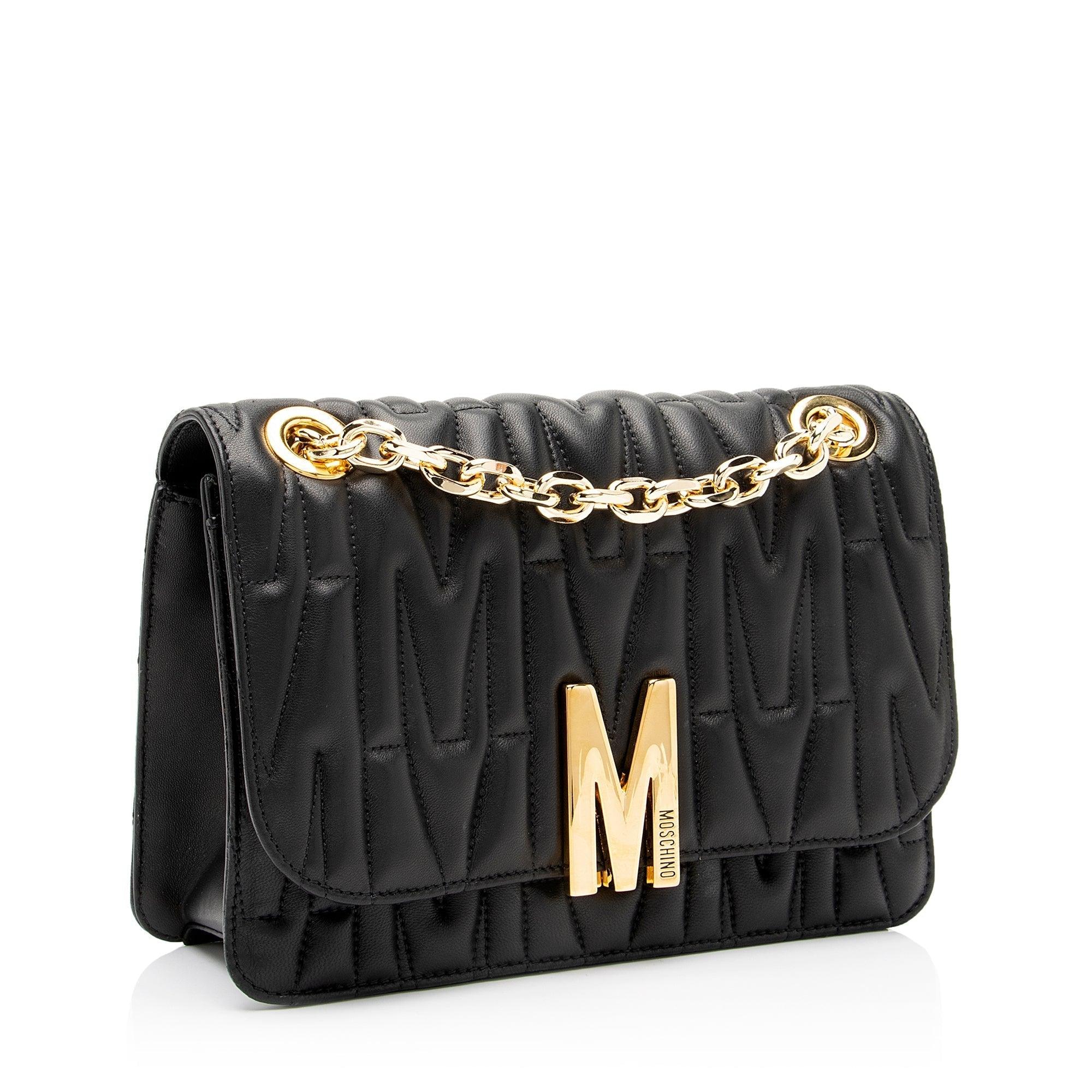 Moschino Monogram Quilted Leather M Logo Medium Chain Bag - tntwear1