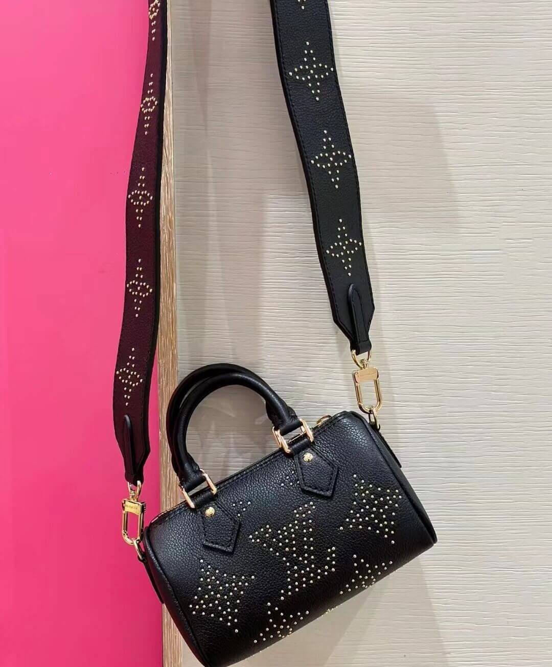 Tntwear Nano Speedy Black Monogram With Studs - LUV 415