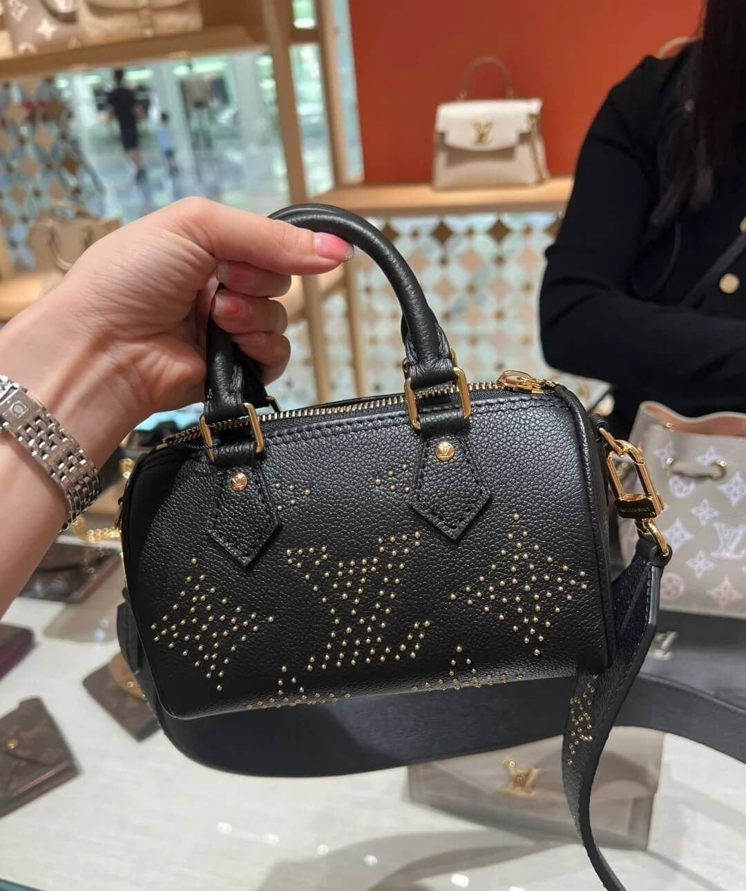 Tntwear Nano Speedy Black Monogram With Studs - LUV 415