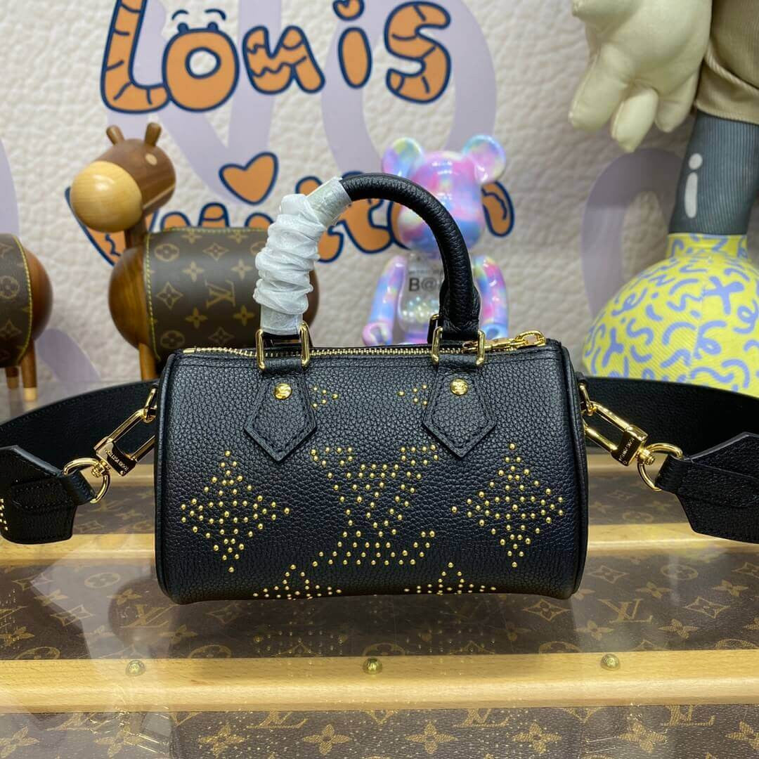 Tntwear Nano Speedy Black Monogram With Studs - LUV 415