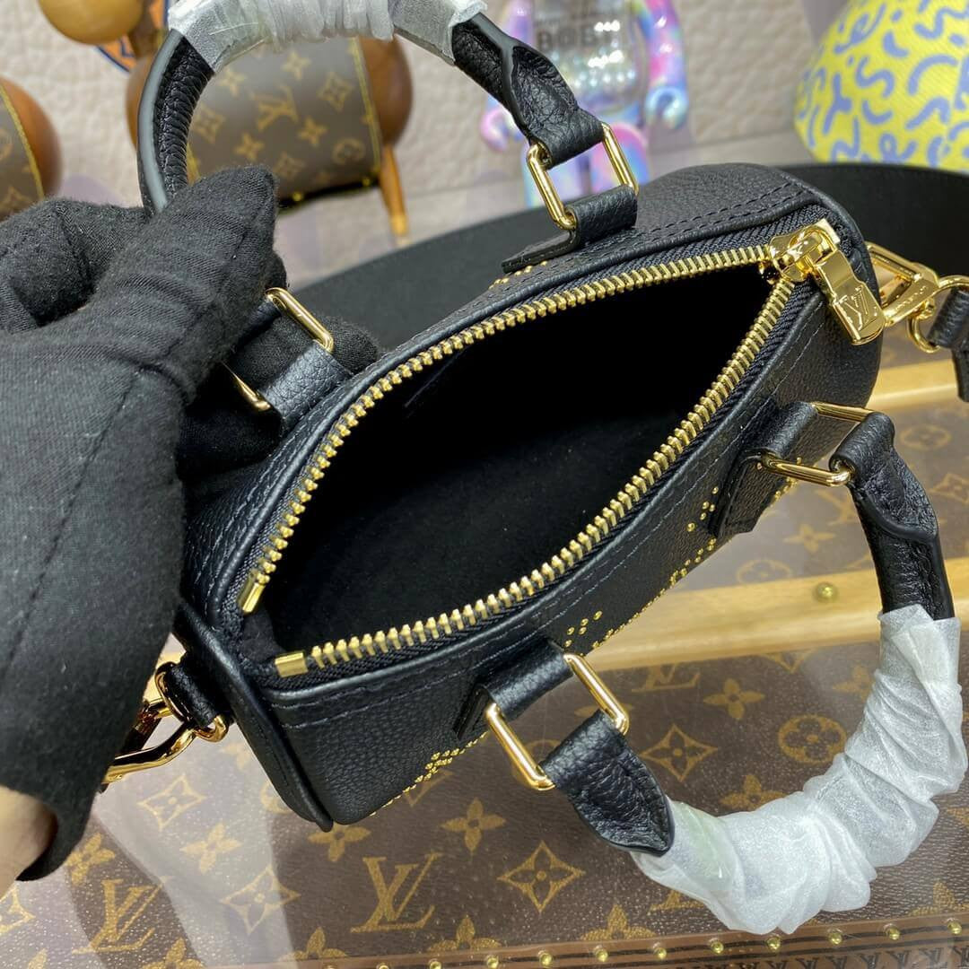 Tntwear Nano Speedy Black Monogram With Studs - LUV 415