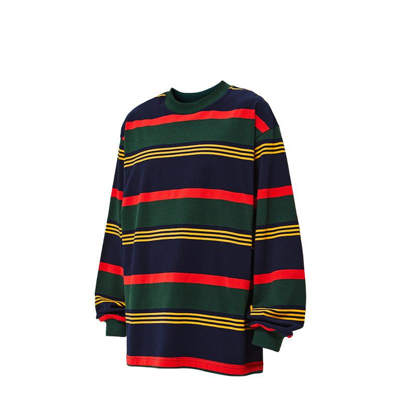 Contrast Striped Loose Long-sleeved T-shirt - tntwear1