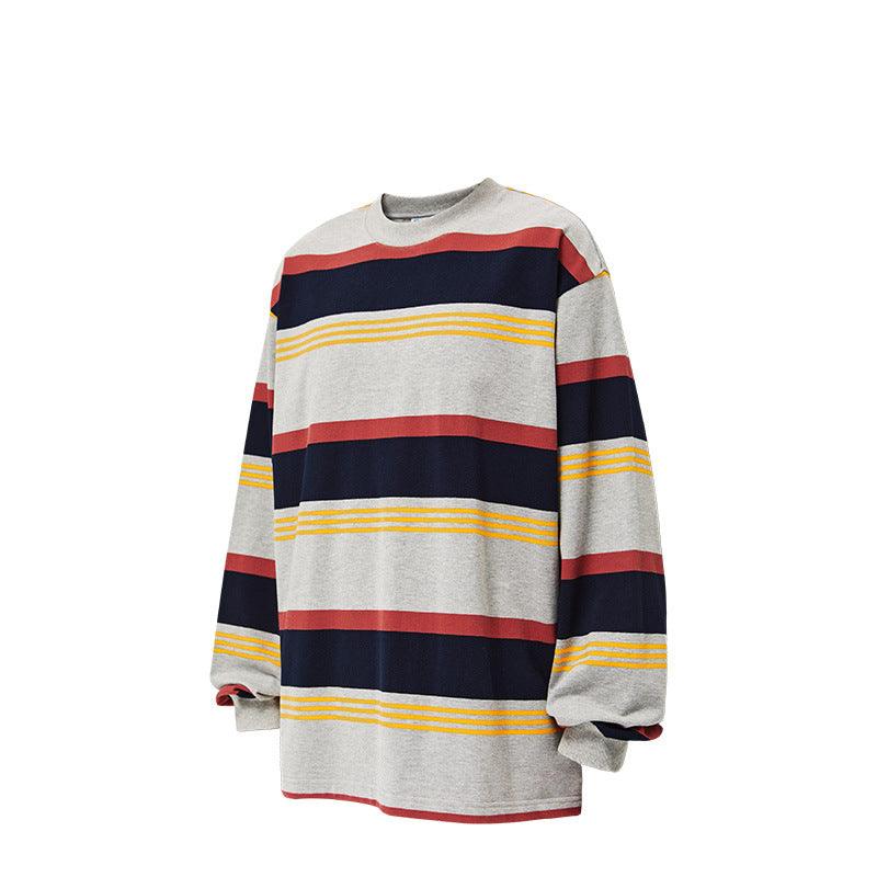 Contrast Striped Loose Long-sleeved T-shirt - tntwear1