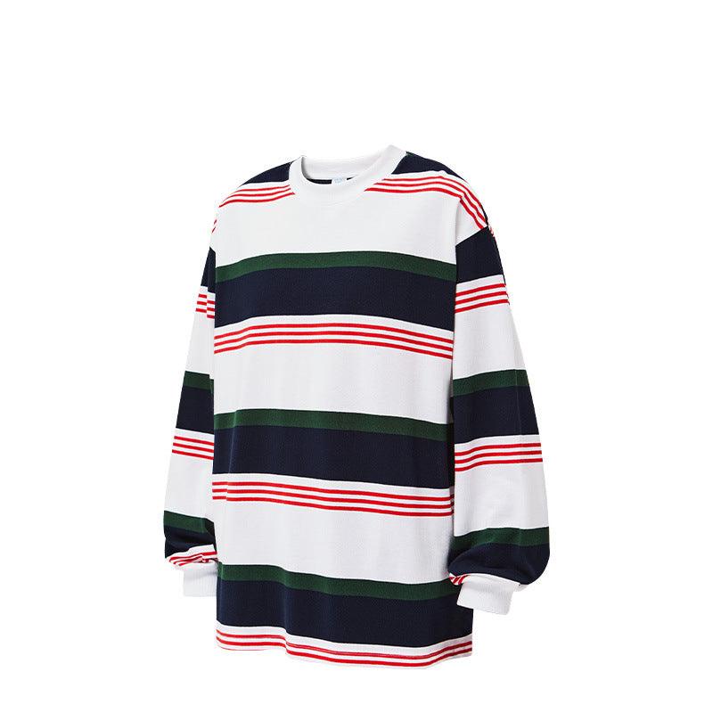 Contrast Striped Loose Long-sleeved T-shirt - tntwear1