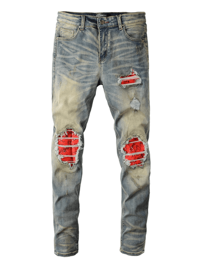 Blue Denim Red Patch Jeans