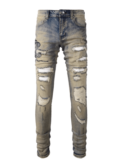 Washed Denim Snake Jeans